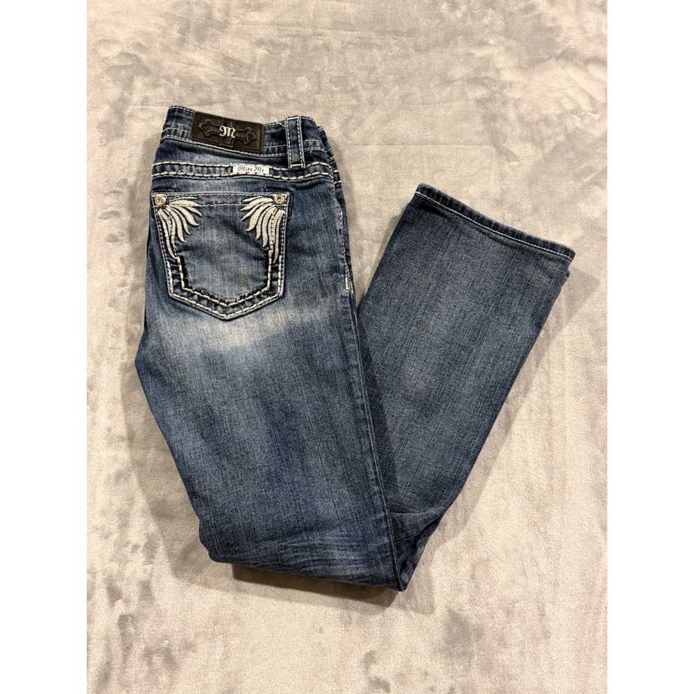 Miss Me JP7703B Women's Jeans 28x34 Signature Boot Cut Denim Embroidered Wings